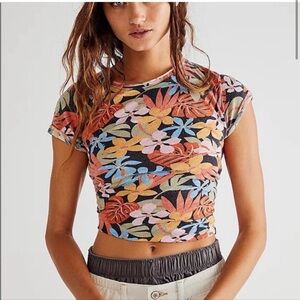 Free People We The Free Be My Baby Printed Tee in a black tropical floral print